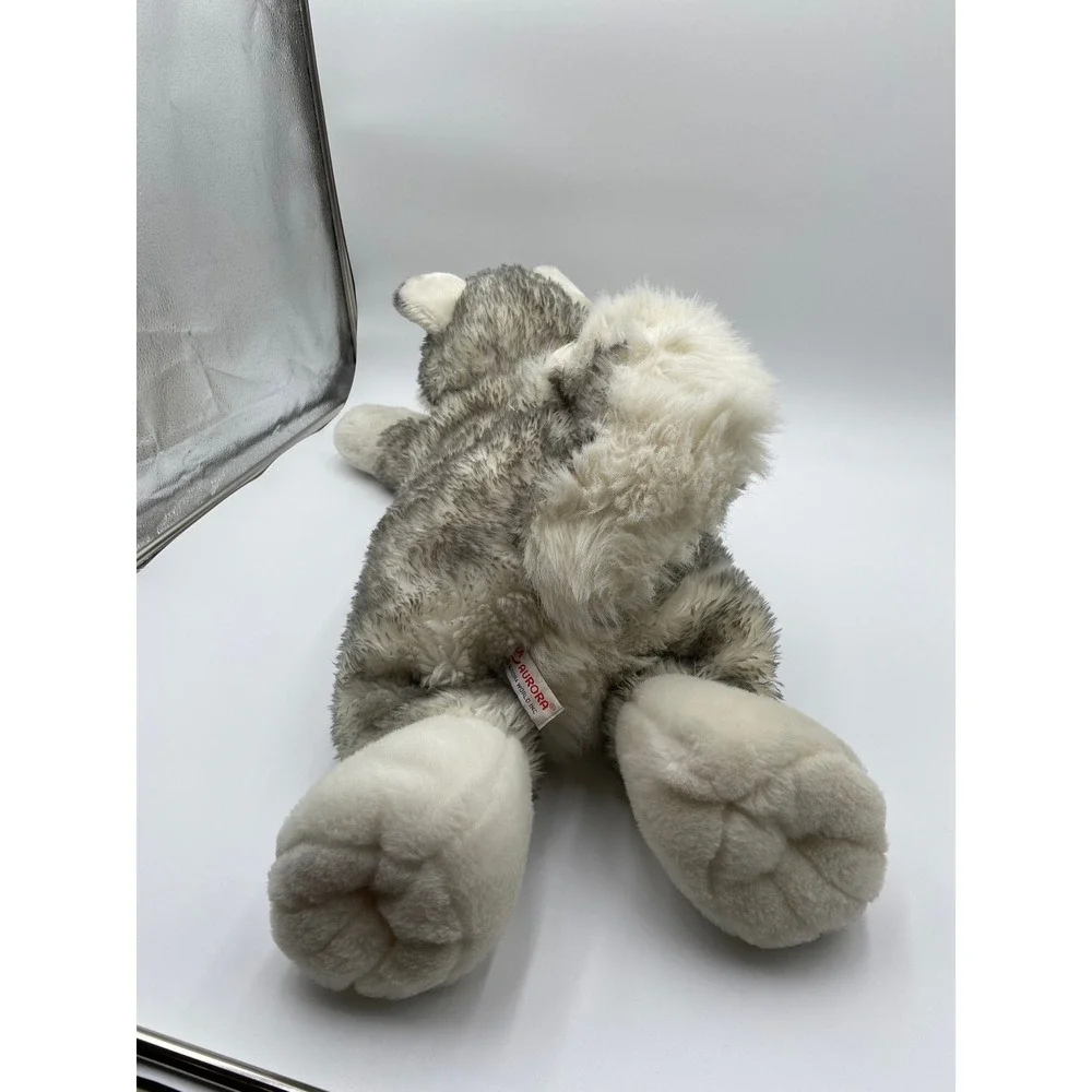 Aurora Husky Dog Plush Gray White Large 28 Inch Realistic Blue Eyes Lying Down
